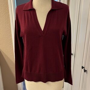 Banana Republic Burgundy V-Neck Forever Sweater with collar.